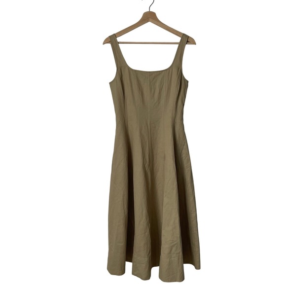 Madewell Petite Seamed Squareneck Midi Dress Khaki Tan 2P Corset Linen Blend NWT - Picture 3 of 11